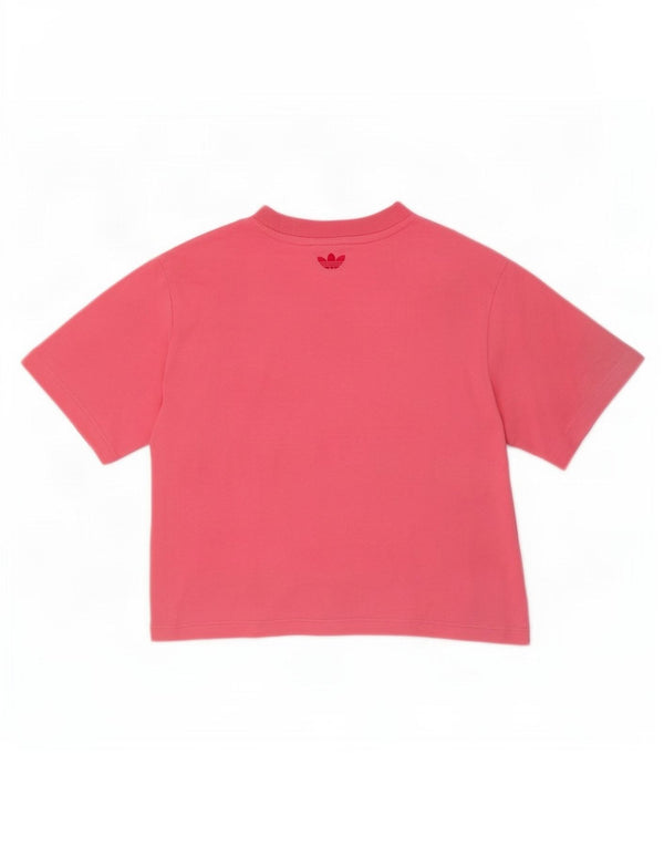Adidas Camiseta corta gráfica para mujer Top UK 10 Small Pink Cotton