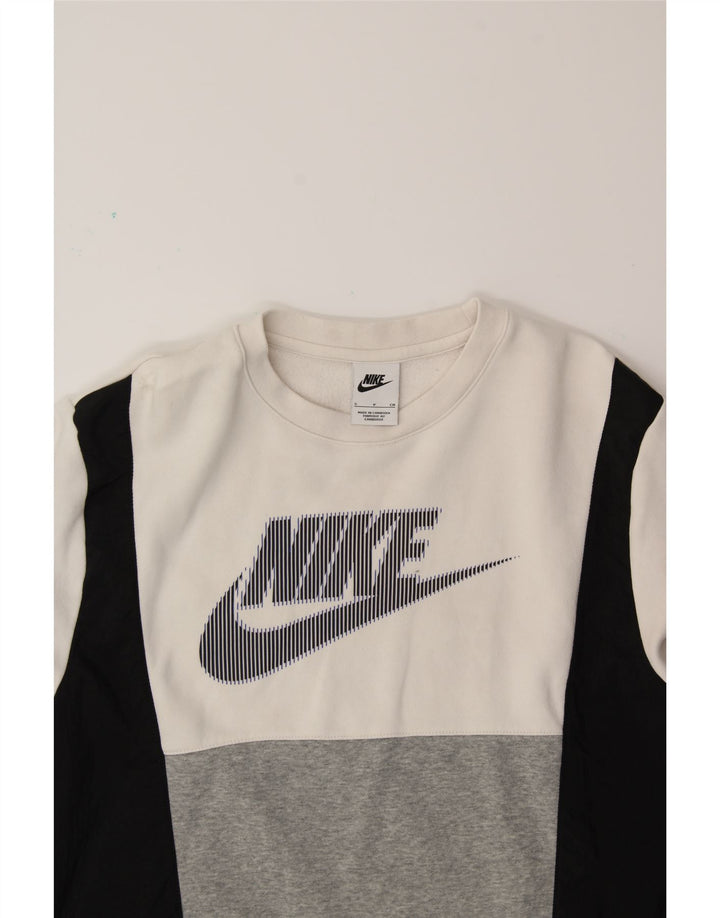 NIKE Sudadera con estampado gráfico tipo jersey de algodón blanco color block para hombre