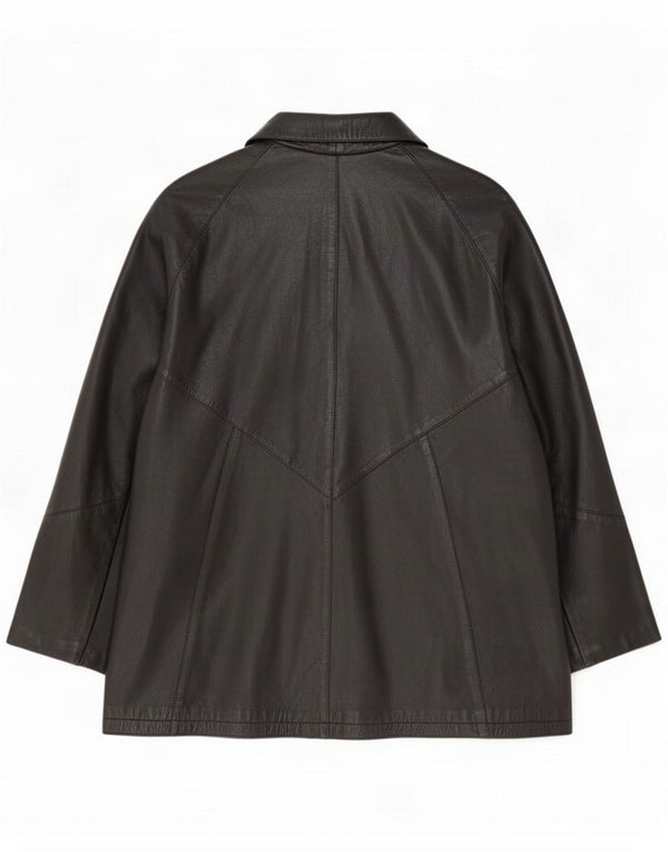 Abrigo de cuero vintage de gran tamaño para mujer UK 46 Large Black