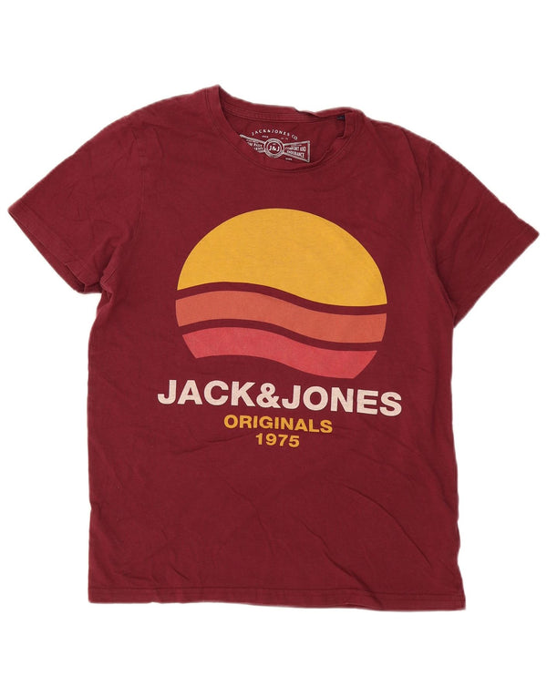 JACK & JONES Hombre Camiseta Gráfica Top Grande Borgoña Algodón