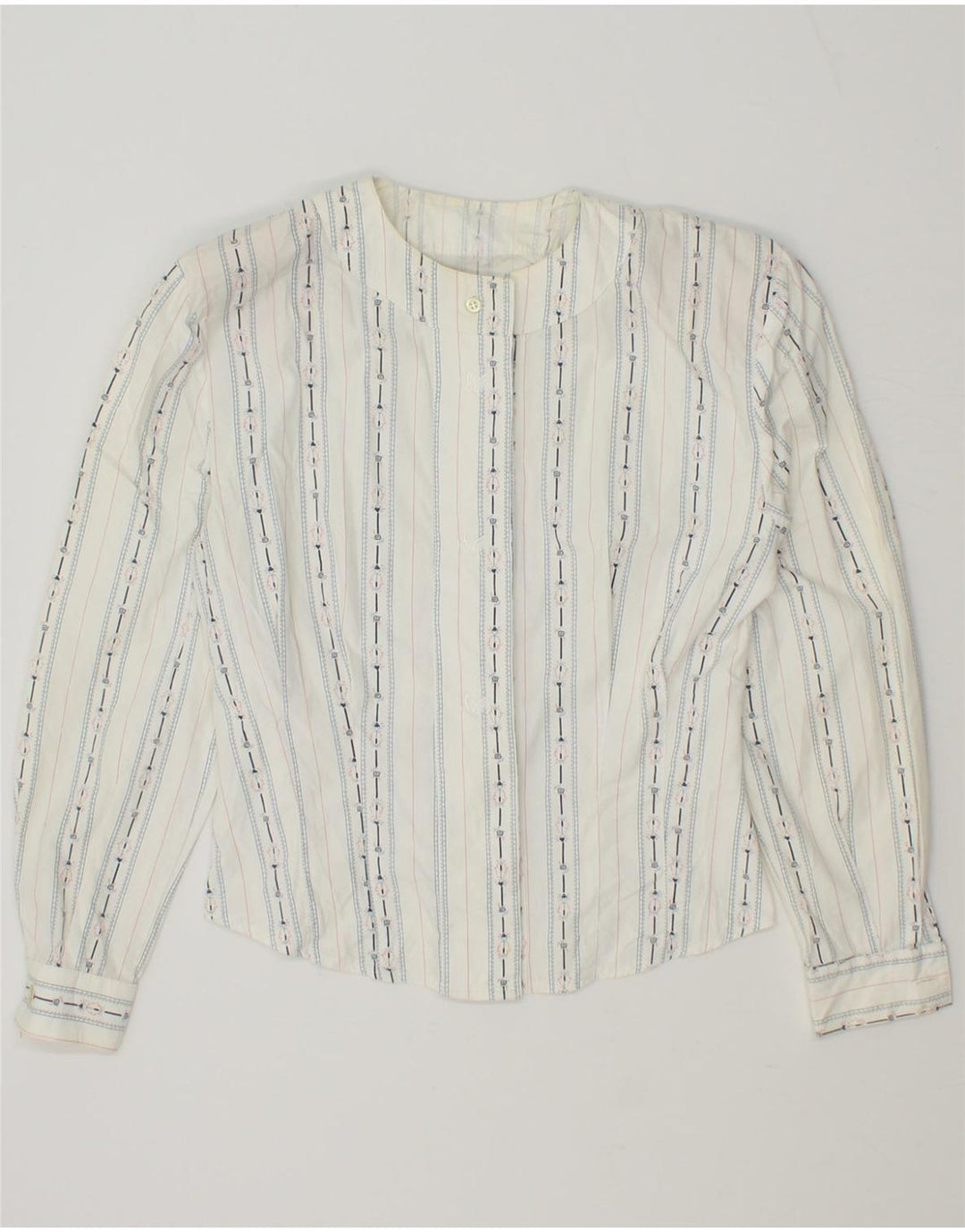 VINTAGE Blusa camisa de mujer Reino Unido 12 Algodón de rayas blanco medio