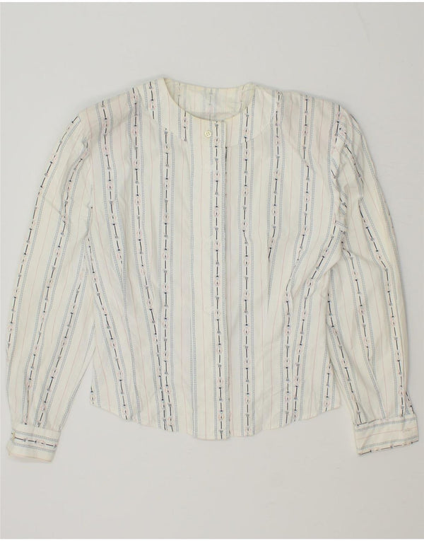 VINTAGE Blusa camisa de mujer Reino Unido 12 Algodón de rayas blanco medio