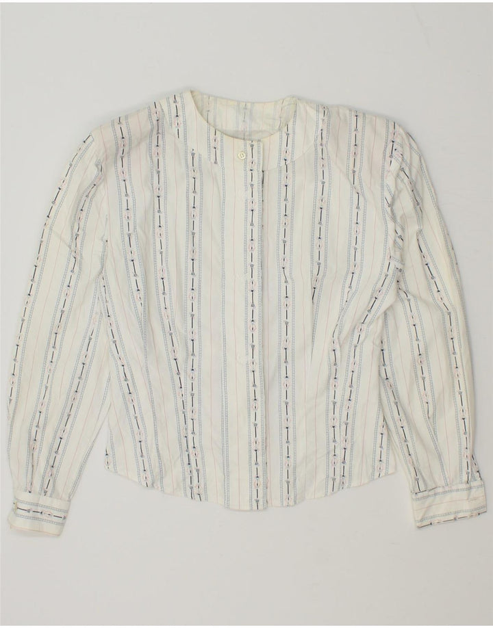 VINTAGE Blusa camisa de mujer Reino Unido 12 Algodón de rayas blanco medio