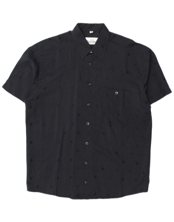 Studio Leonardo Camisa Manga Corta Hombre Talla 40 Medium Negro Geométrico