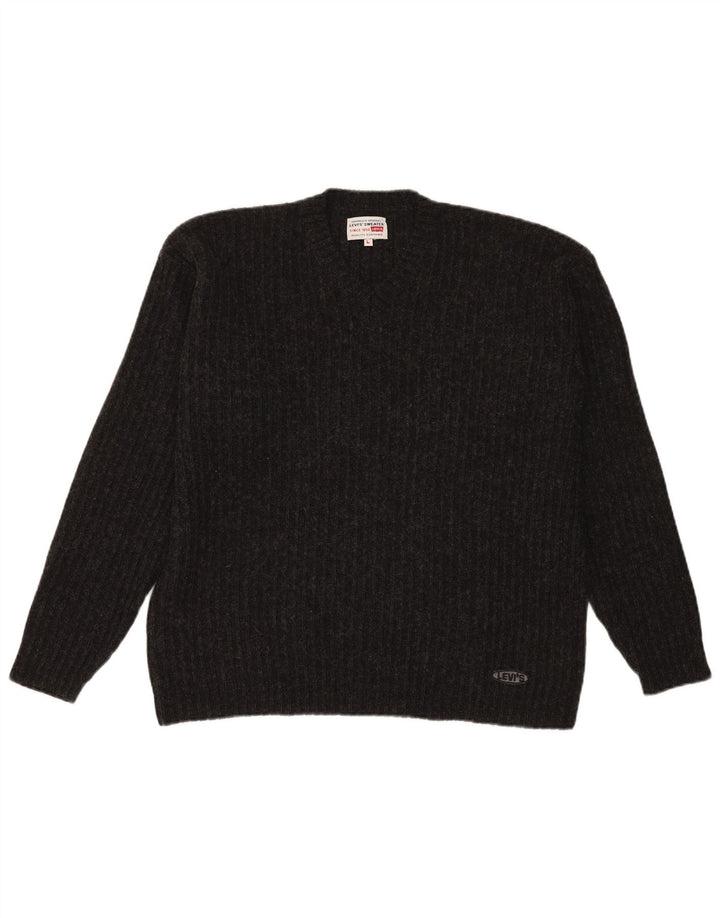 Levi's Jersey con cuello en V para hombre, talla grande, poliacrílico negro