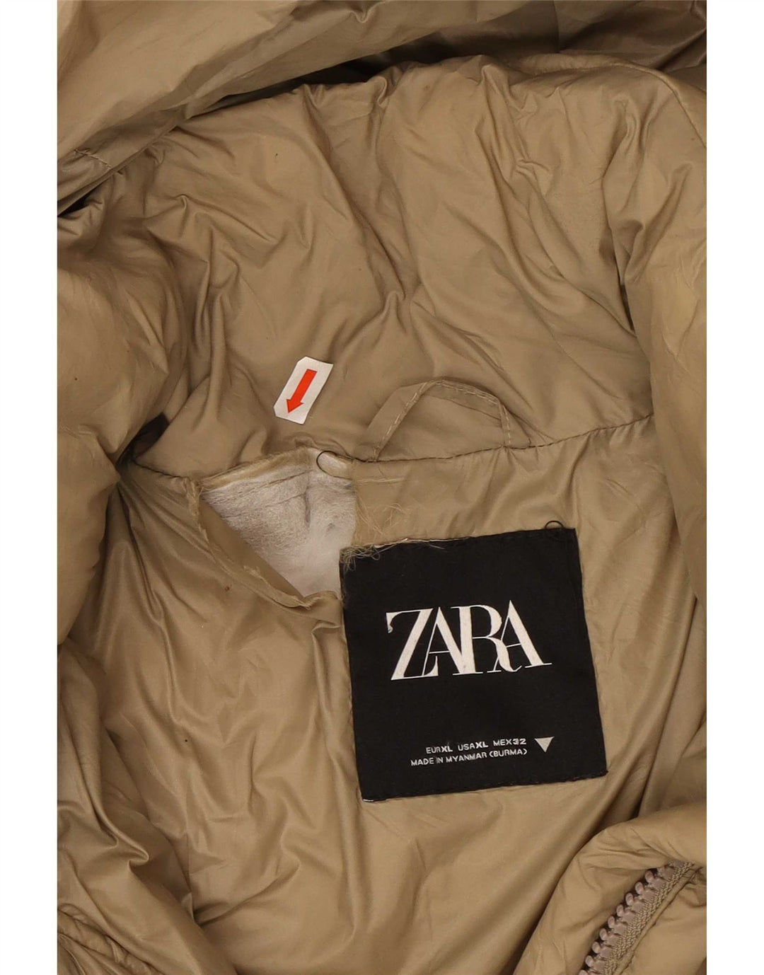 Zara Mujer Abrigo Acolchado Extragrande Con Capucha ES 40 XL Poliéster Beige