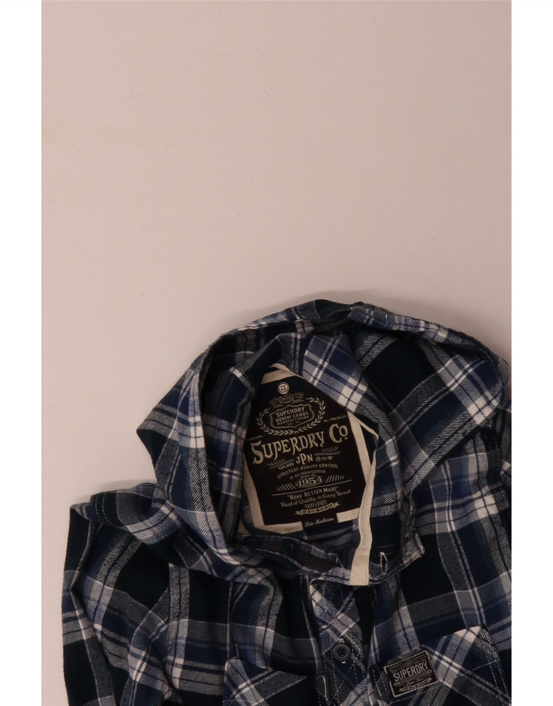 SUPERDRY Hombre Camisa De Franela Con Capucha De Algodón A Cuadros Azul Medio