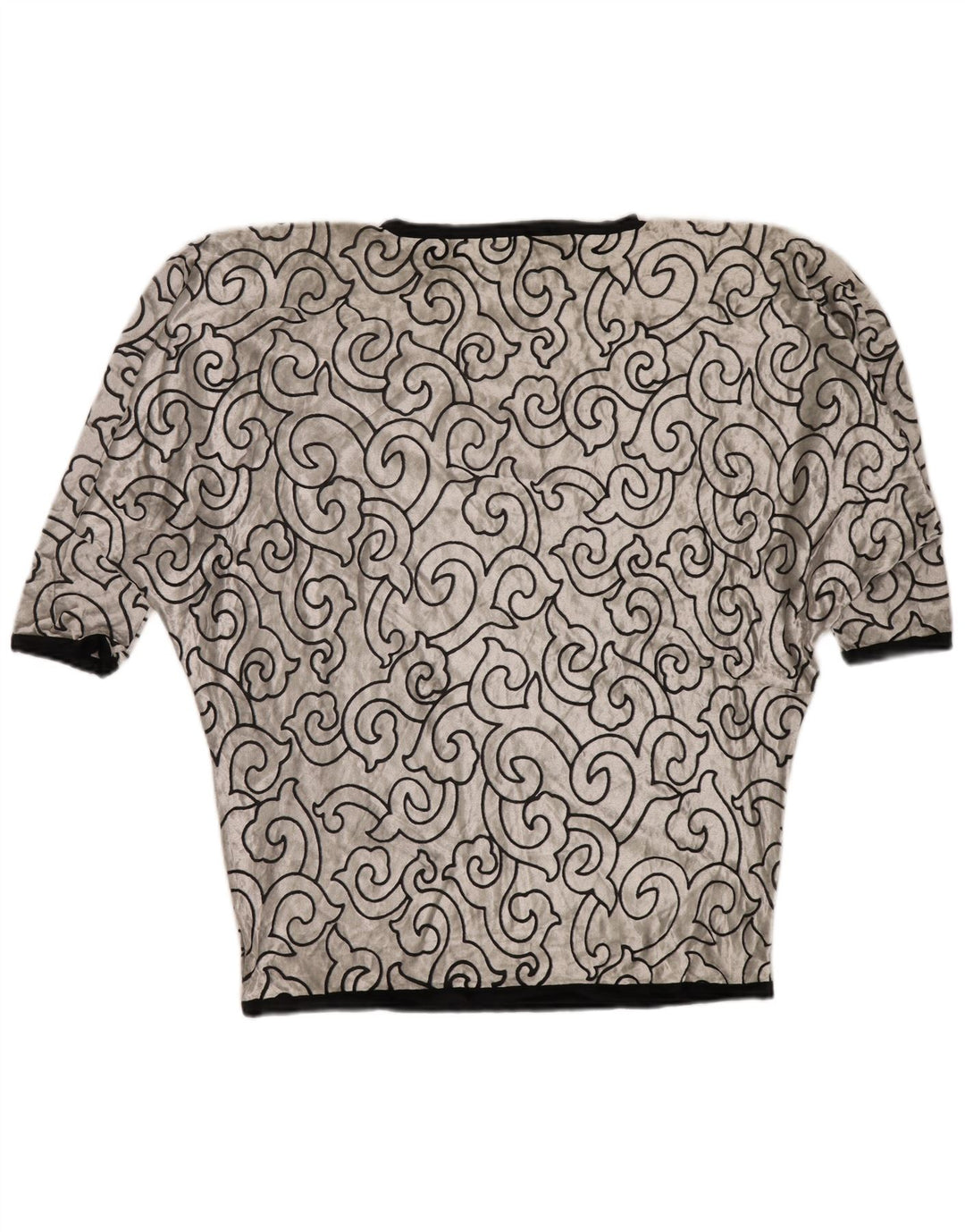 VINTAGE Mujer Batwing Velvet Túnica Top Reino Unido 22 3XL Viscosa Geométrica Plata