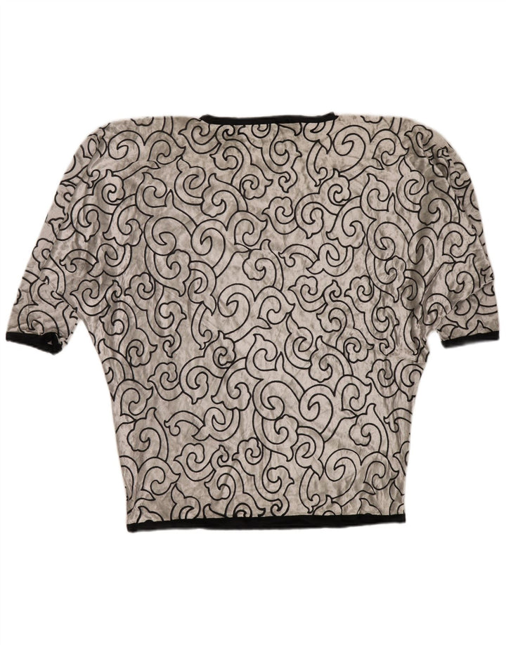 VINTAGE Mujer Batwing Velvet Túnica Top Reino Unido 22 3XL Viscosa Geométrica Plata