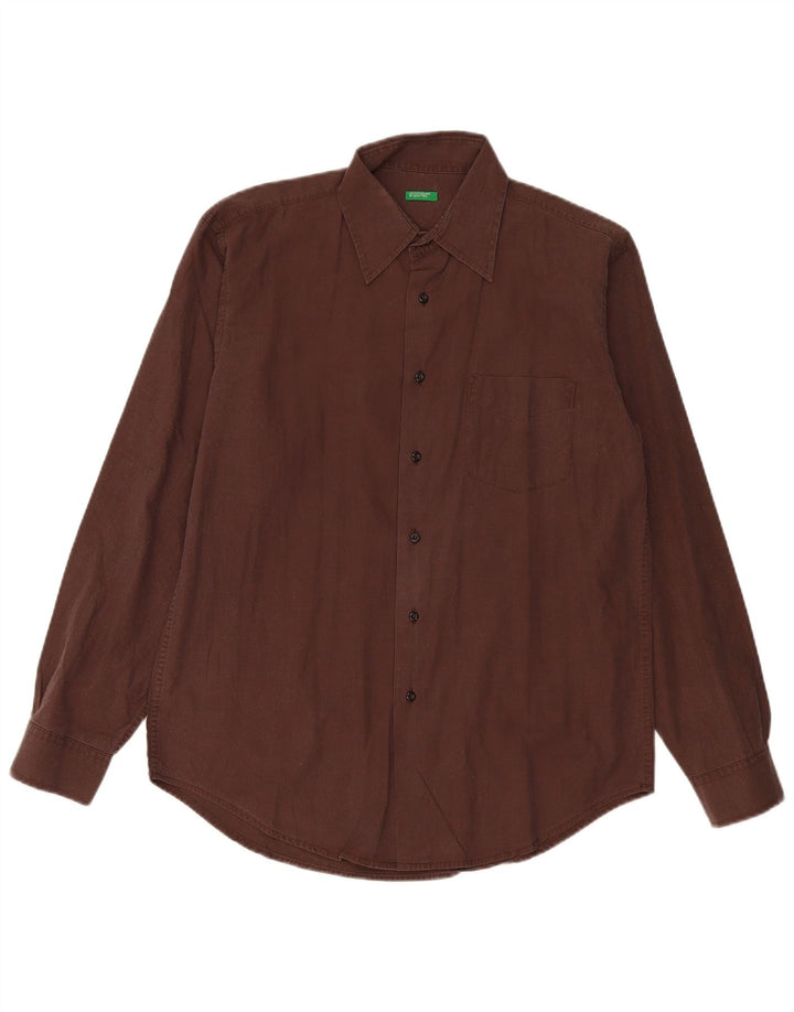 Camisa Benetton Hombre Algodón Burdeos Medio