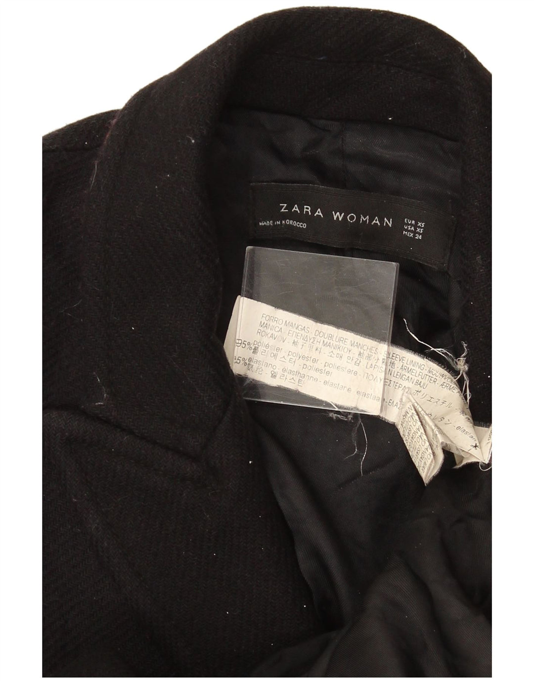 Zara Mujer Abrigo Cruzado UK 6 XS Poliéster Negro