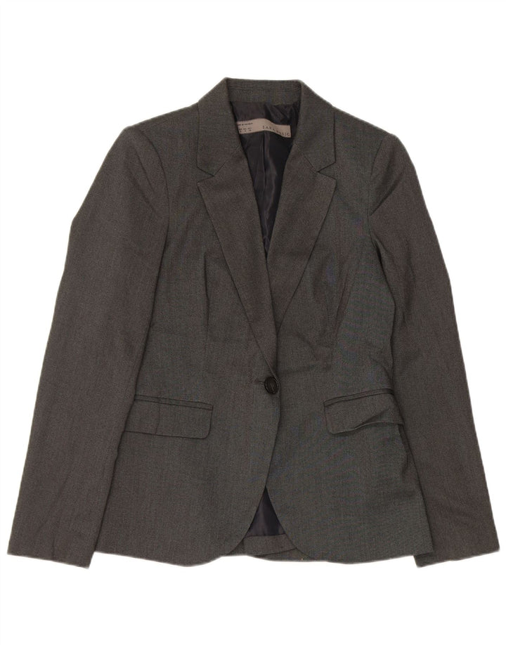 Zara Mujer Chaqueta Blazer De 1 Botón UK 42 Poliéster Gris Medio