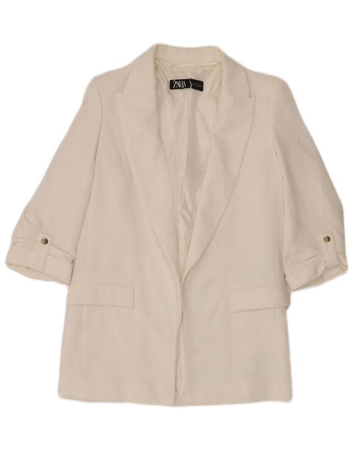 Zara Mujer Chaqueta Americana Abierta De Gran Tamaño UK 6 XS Poliéster Blanco