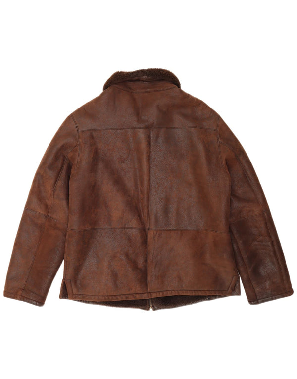 VINTAGE Chaqueta de piel de oveja para hombre IT 50 Cuero marrón grande