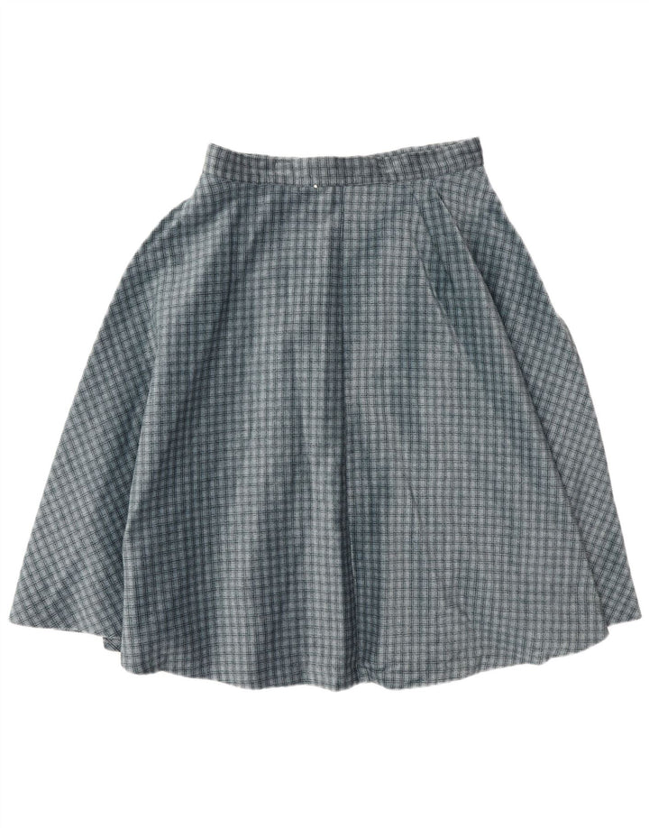 Falda circular vintage para mujer W30 cheque azul medio