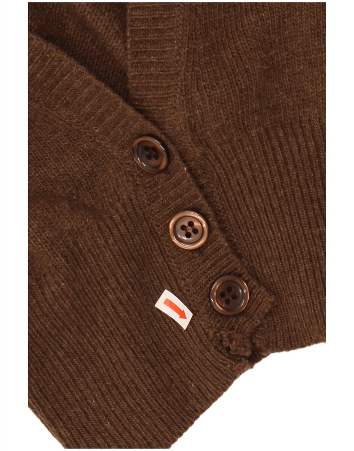 VINTAGE Mujer Crop Cardigan Suéter Reino Unido 14 Lana de cordero marrón medio