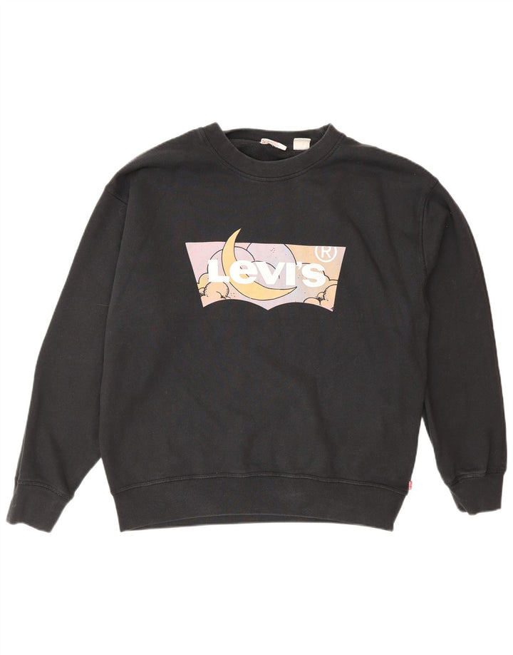 Levi's Sudadera extragrande con gráfico para mujer, talla 40, algodón negro mediano