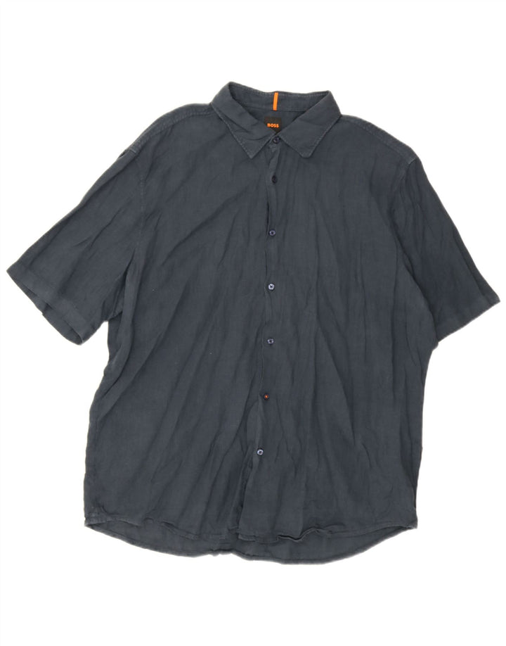 Hugo Boss Camisa de corte regular de manga corta para hombre 2XL Azul marino