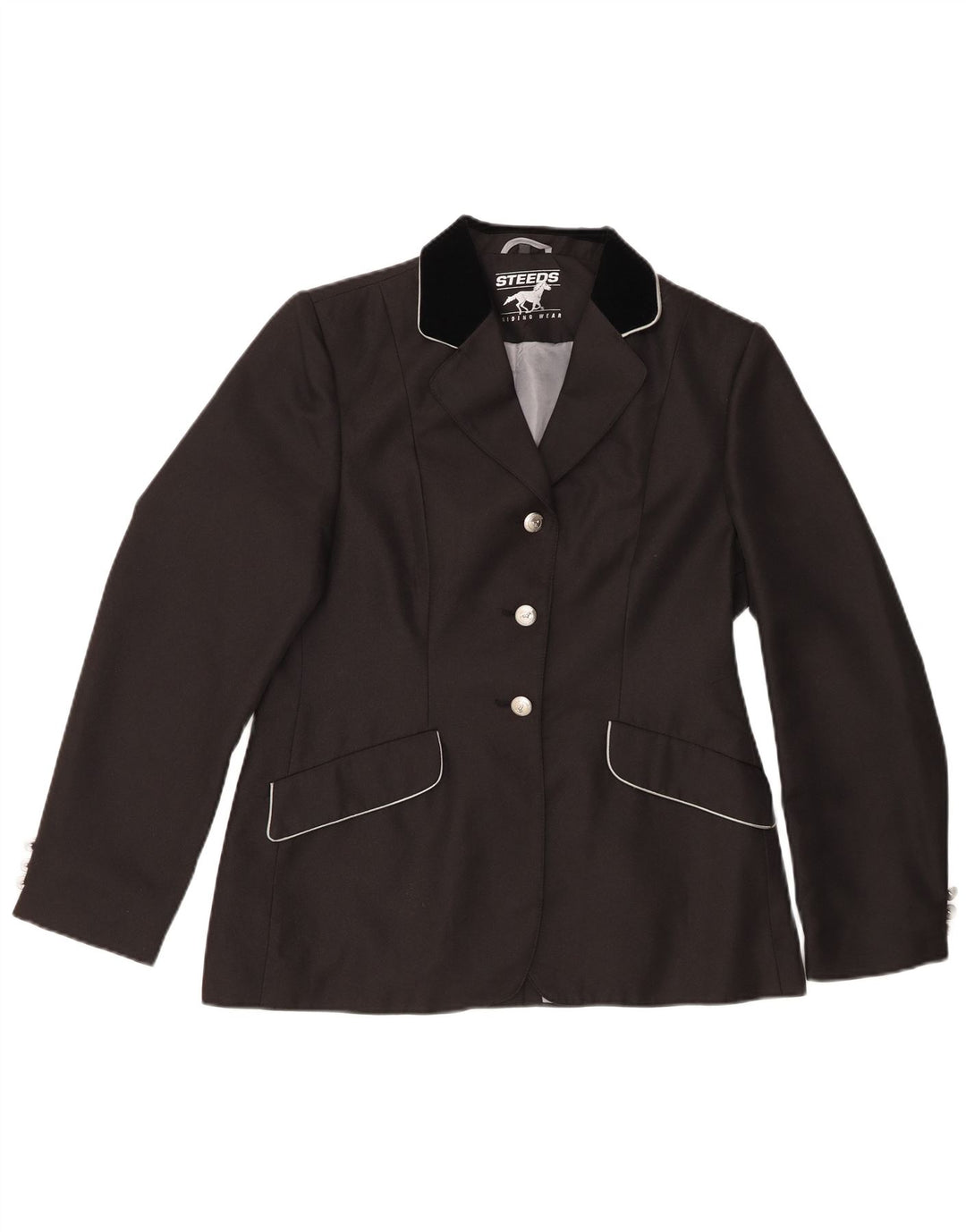 Vintage mujer 3 botones Blazer chaqueta EU 38 medio negro colorblock