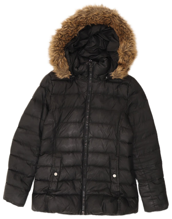 Tommy Hilfiger Chaqueta acolchada con capucha para mujer UK 10 Small Poliéster negro