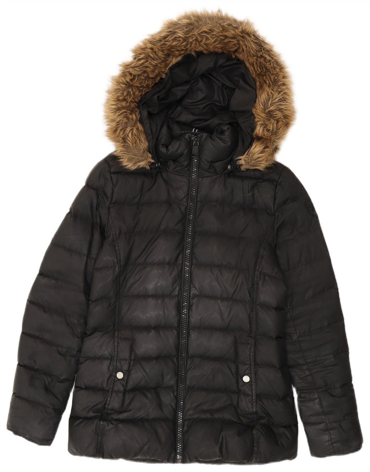 Tommy Hilfiger Chaqueta acolchada con capucha para mujer UK 10 Small Poliéster negro