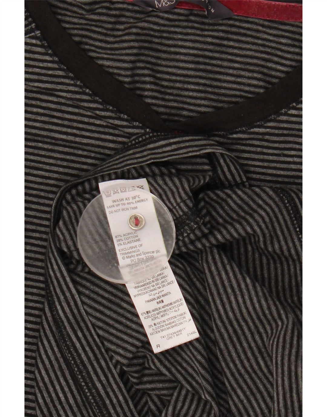Marks & Spencer Top para mujer de manga larga UK 46 Acrílico a rayas gris grande