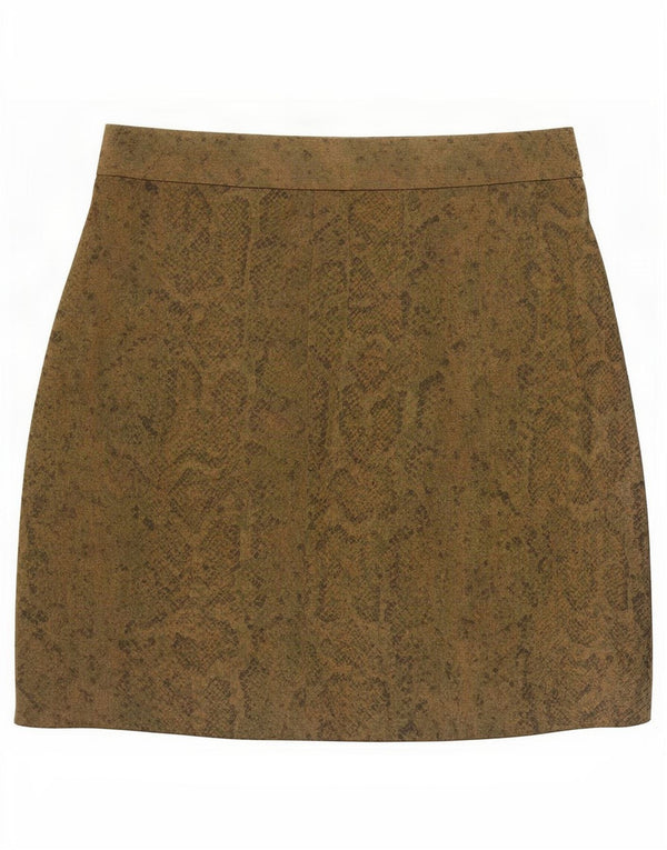 Minifalda vintage para mujer IT 44 Mediana W27 Caqui Animal Print