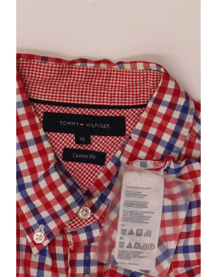 Tommy Hilfiger Camisa de ajuste personalizado para hombre XL Algodón a cuadros rojo