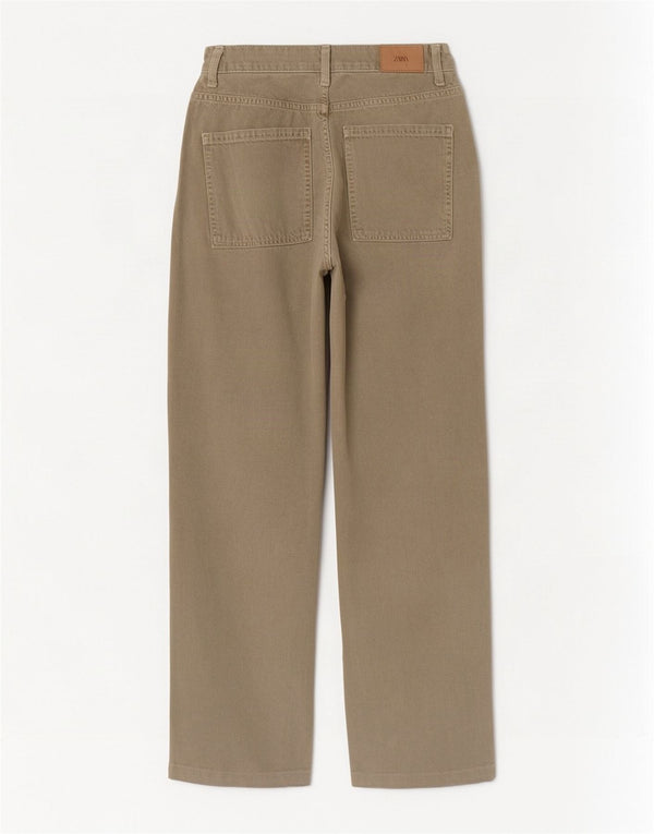 Zara Jeans De Cintura Alta Para Mujer EU 38 Small W28 L29 Algodón Caqui