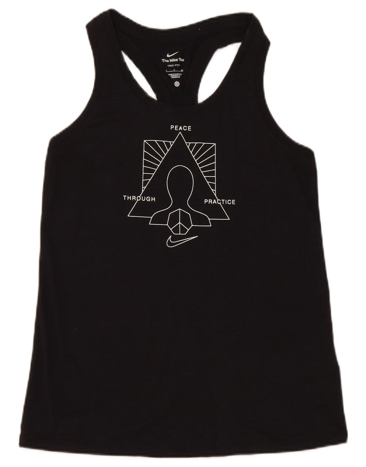 Nike Dri Fit Graphic Vest Top para mujer UK 10 Pequeño Poliéster negro