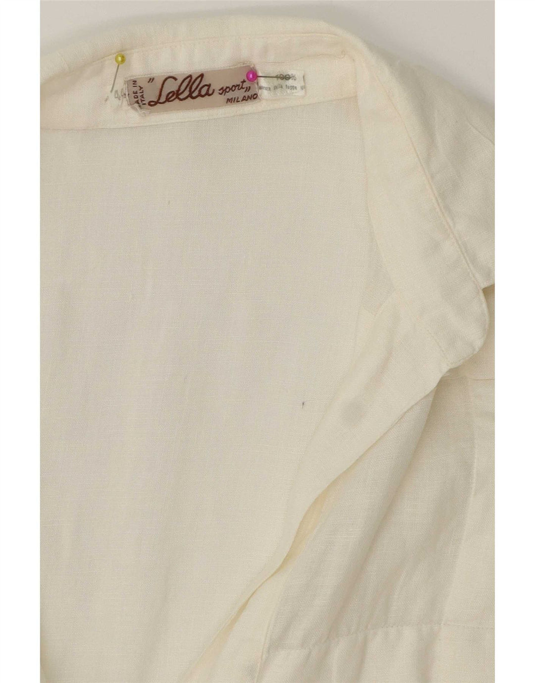 Vintage mujer manga corta pullover camisa IT 44 lino blanco medio