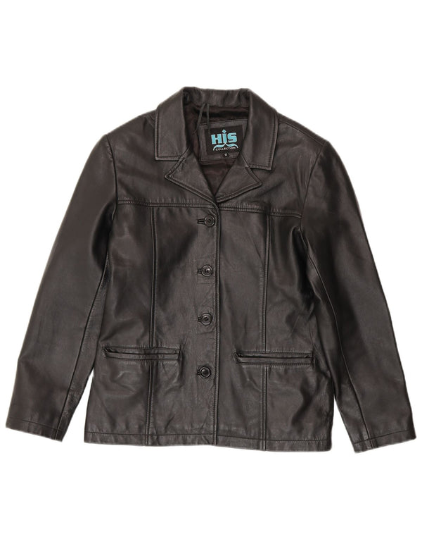 Vintage mujer chaqueta de cuero Reino Unido 12 Medio Negro