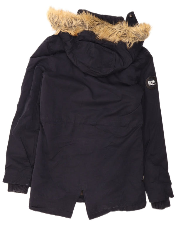 Superdry Parka Sherpa con capucha para mujer, talla 44, poliéster azul marino mediano