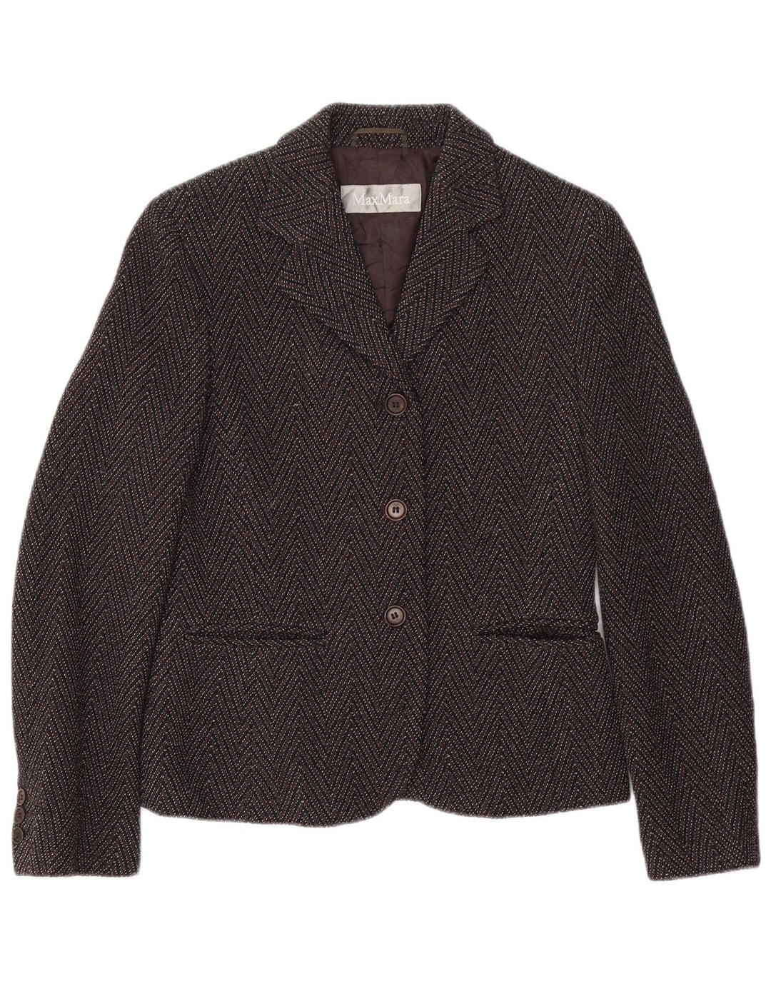 Max Mara Chaqueta Blazer de 3 Botones para Mujer UK 8 Small Brown Chevron Wool