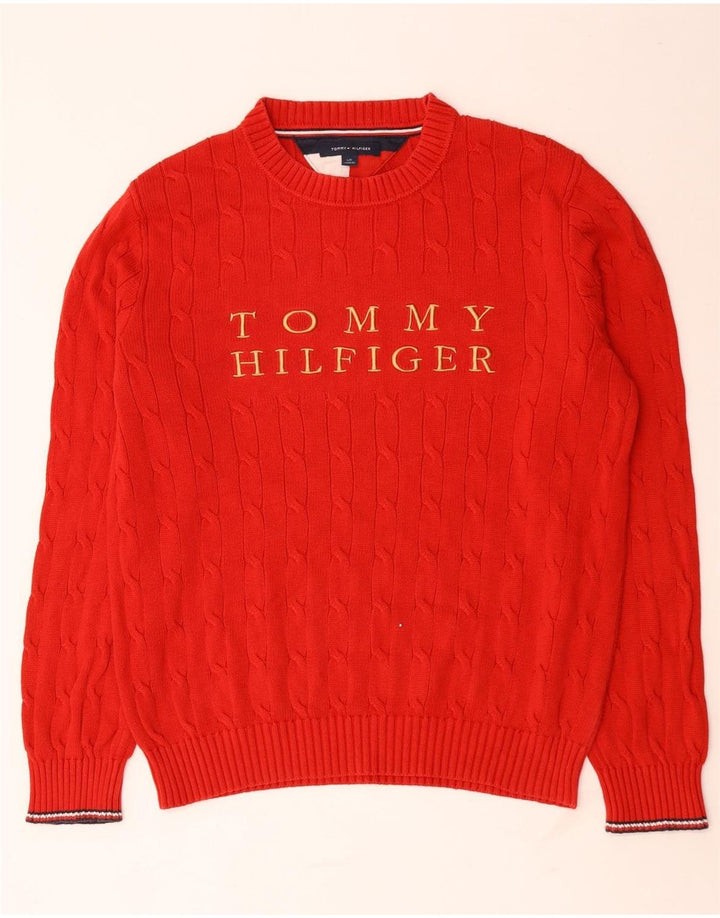 Tommy Hilfiger Jersey de cuello redondo para hombre, suéter grande de poliéster rojo