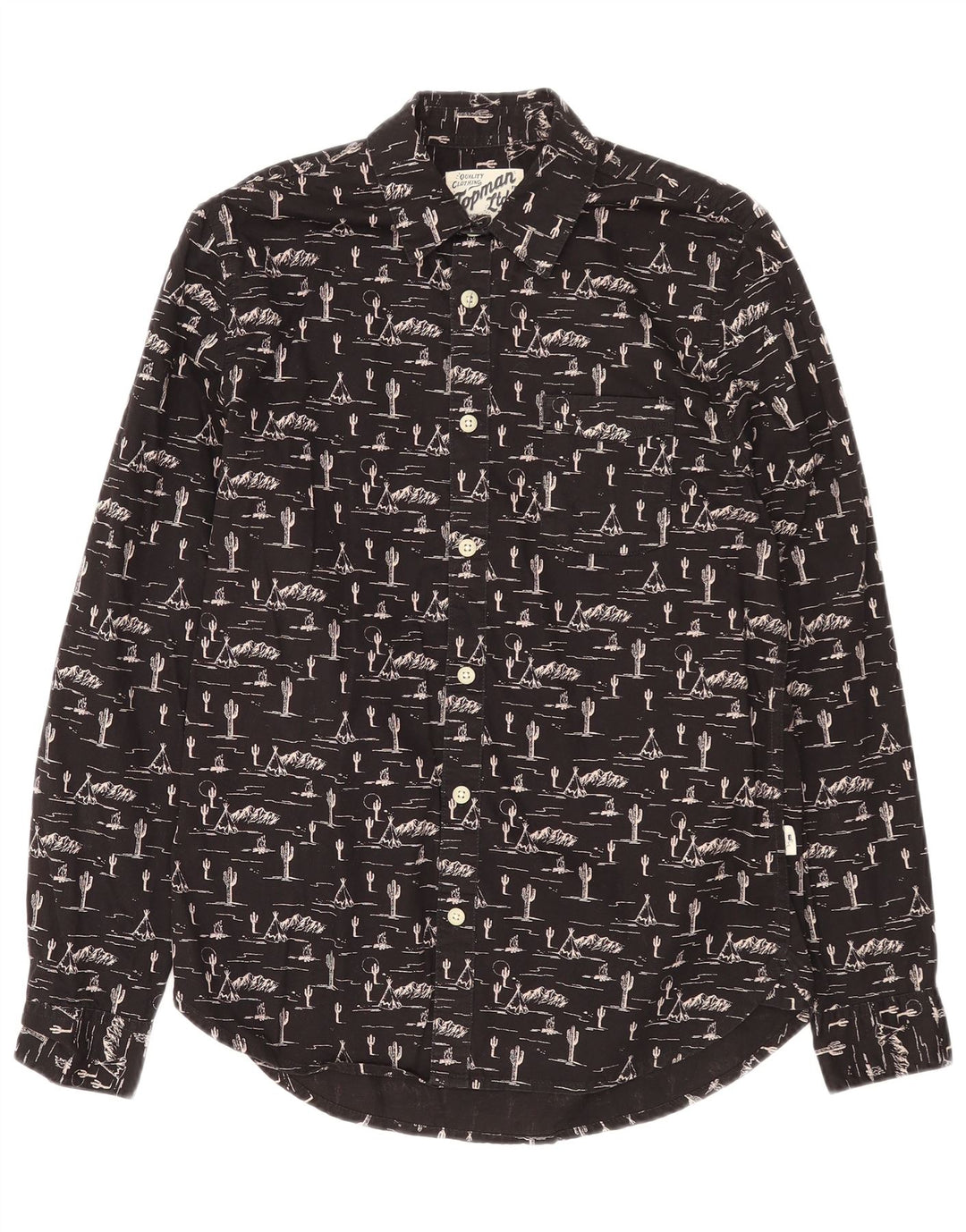 TOPMAN Camisa con estampado abstracto pequeño de algodón negro para hombre