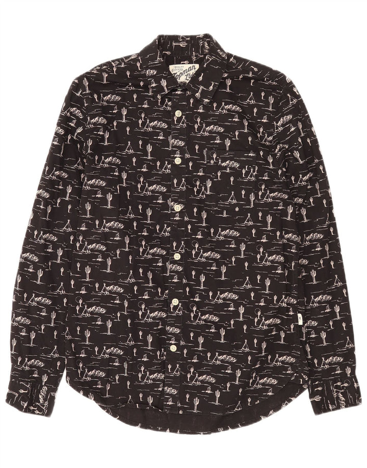 TOPMAN Camisa con estampado abstracto pequeño de algodón negro para hombre