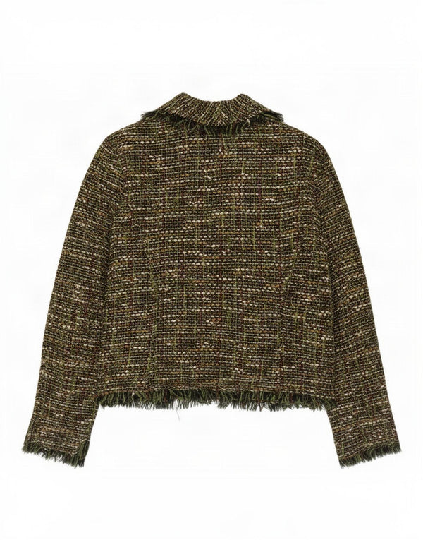 Vintage mujer Petite Open Blazer chaqueta US 14 XL verde moteado acrílico