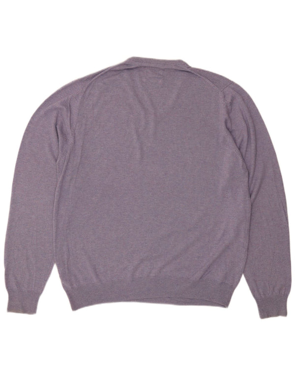 Marks & Spencer Mens Regular Fit V-Neck Jumper Sweater Large Purple Cotton