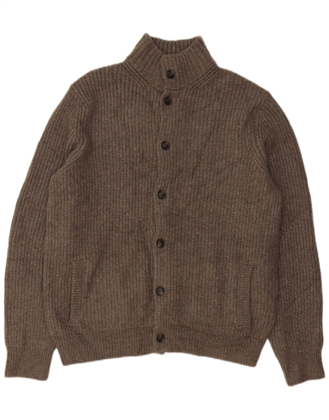 Marks & Spencer Suéter tipo cárdigan para hombre de lana moteada marrón grande
