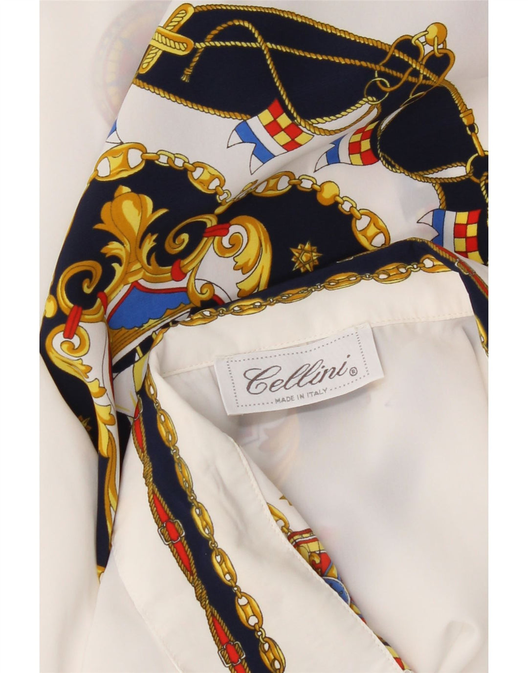 CELLINI Womens Graphic Short Sleeve Shirt Blouse IT 48 XL White Vintage Cellini and Second-Hand Cellini from Messina Hembry 