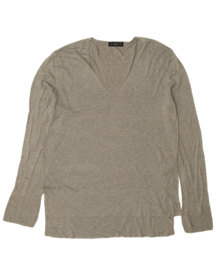 Zara Mujer Top Manga Larga UK 46 Large Viscosa Gris