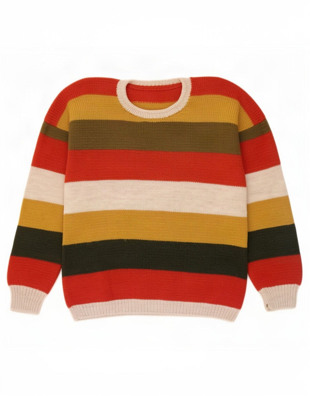 Vintage hombres cuello redondo jersey suéter grande multicolor rayas