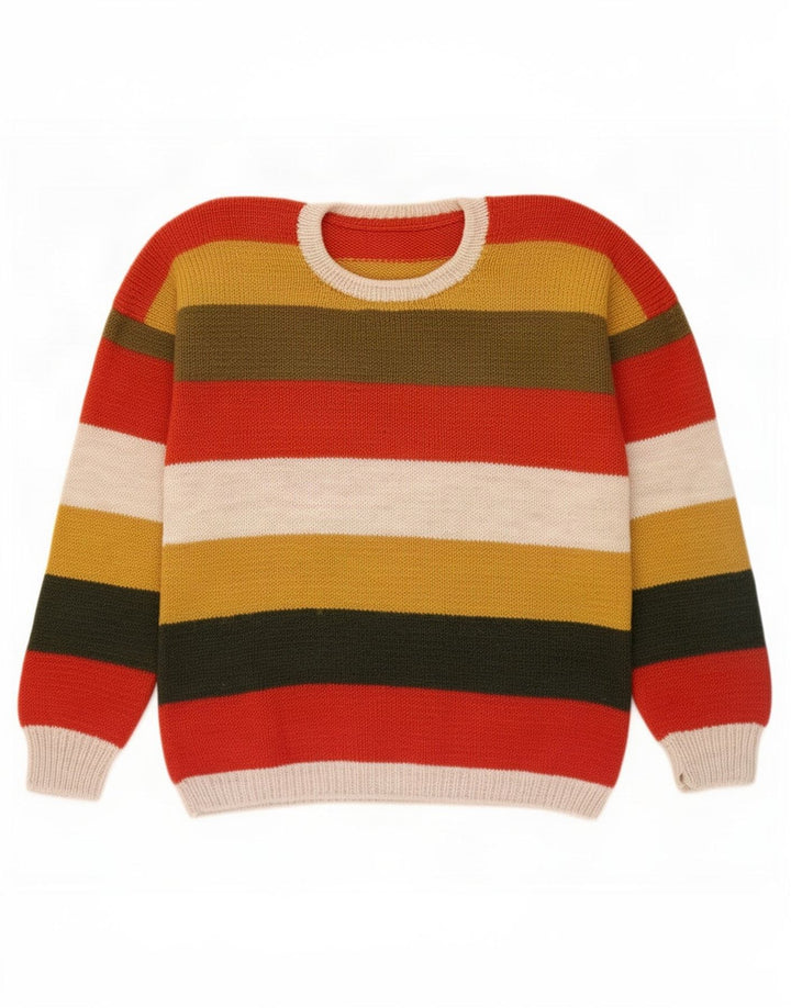 Vintage hombres cuello redondo jersey suéter grande multicolor rayas