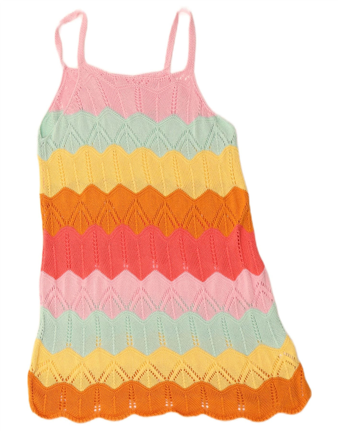 Vintage mujer crochet sundress Reino Unido 12 medio multicolor rayas