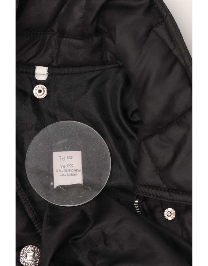 Vintage mujer acolchado abrigo Reino Unido 14 grande nylon negro