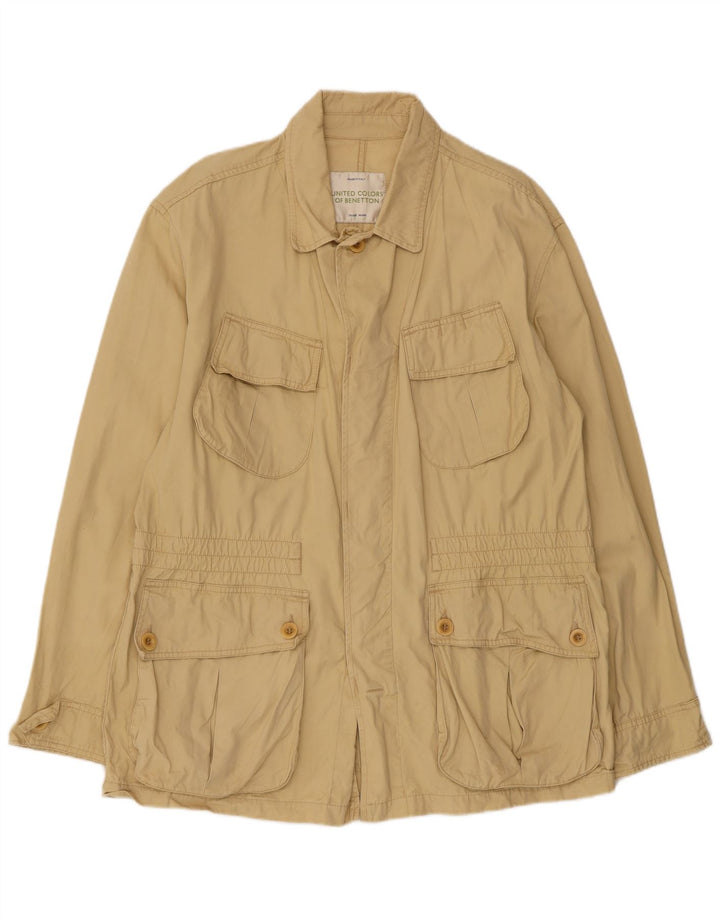 BENETTON Mens Utility Jacket IT 48 Medium Beige Cotton