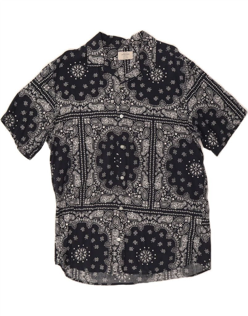 BETTY JACKSON Mens Short Sleeve Shirt Large Navy Blue Floral Cotton Vintage Betty Jackson and Second-Hand Betty Jackson from Messina Hembry 