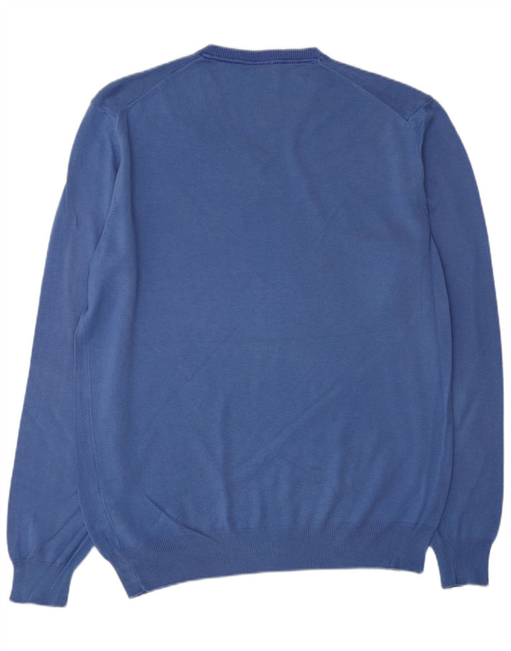 TRUSSARDI Jersey con cuello en V para hombre, talla grande, algodón azul