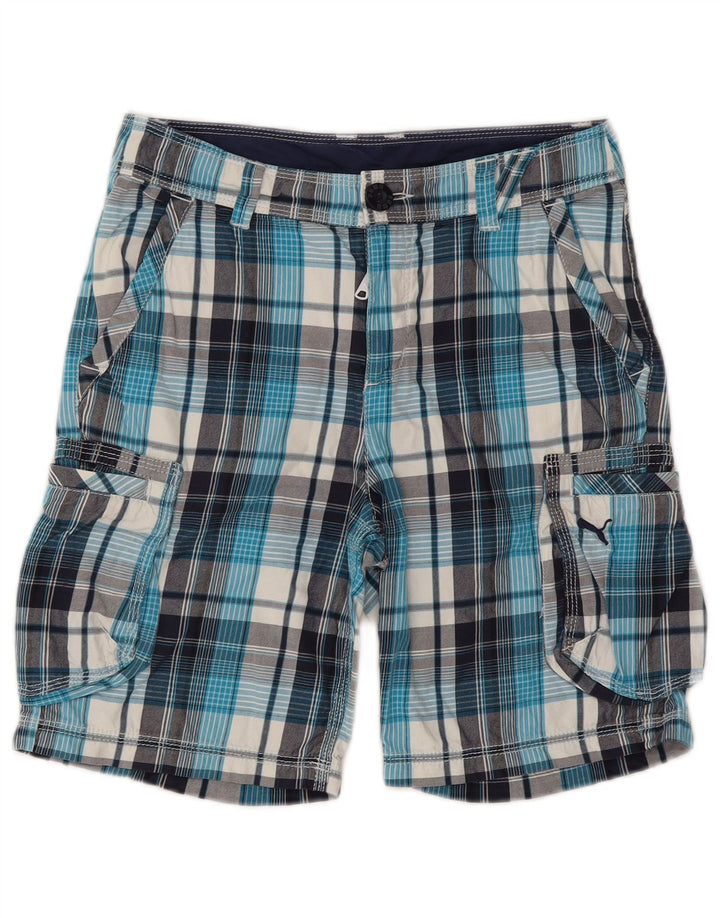Puma Pantalones cortos cargo para niños 11-12 años W28 Algodón a cuadros azules